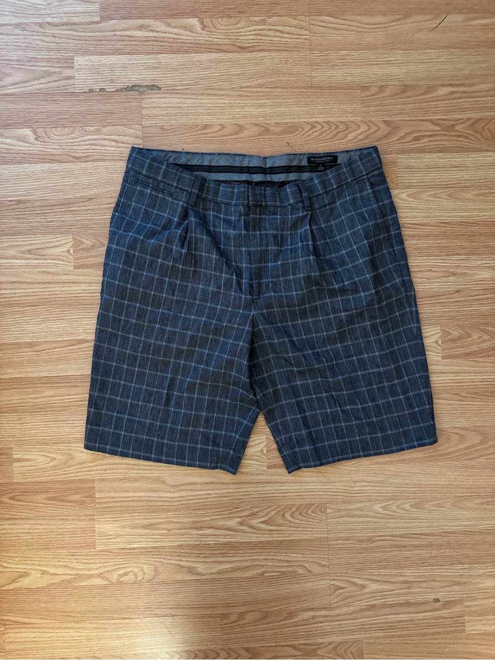 Banana Republic Navy Blue Plaid Flat-Front Shorts